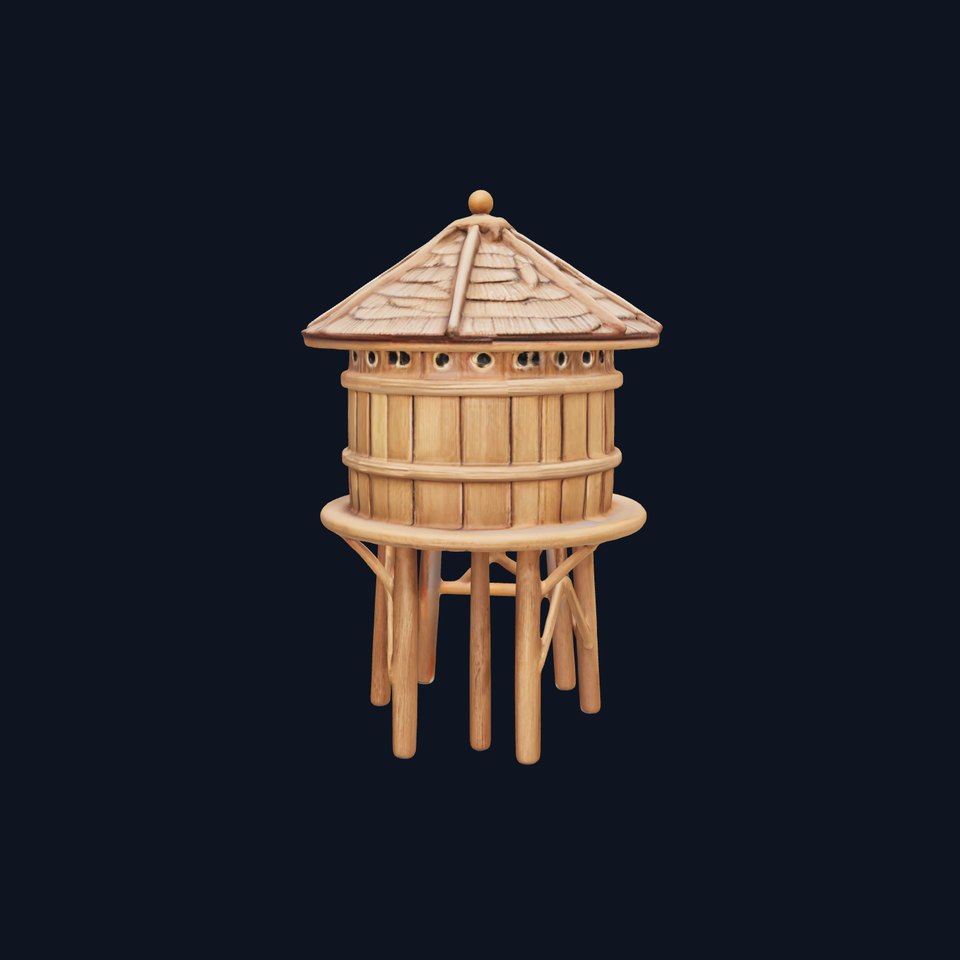 Rustic Wooden Water Tower D Model Pack